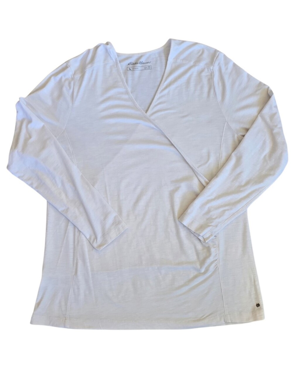 Eddie Bauer 2XL White Cross Front V Neck Long Sleeve Top XXL